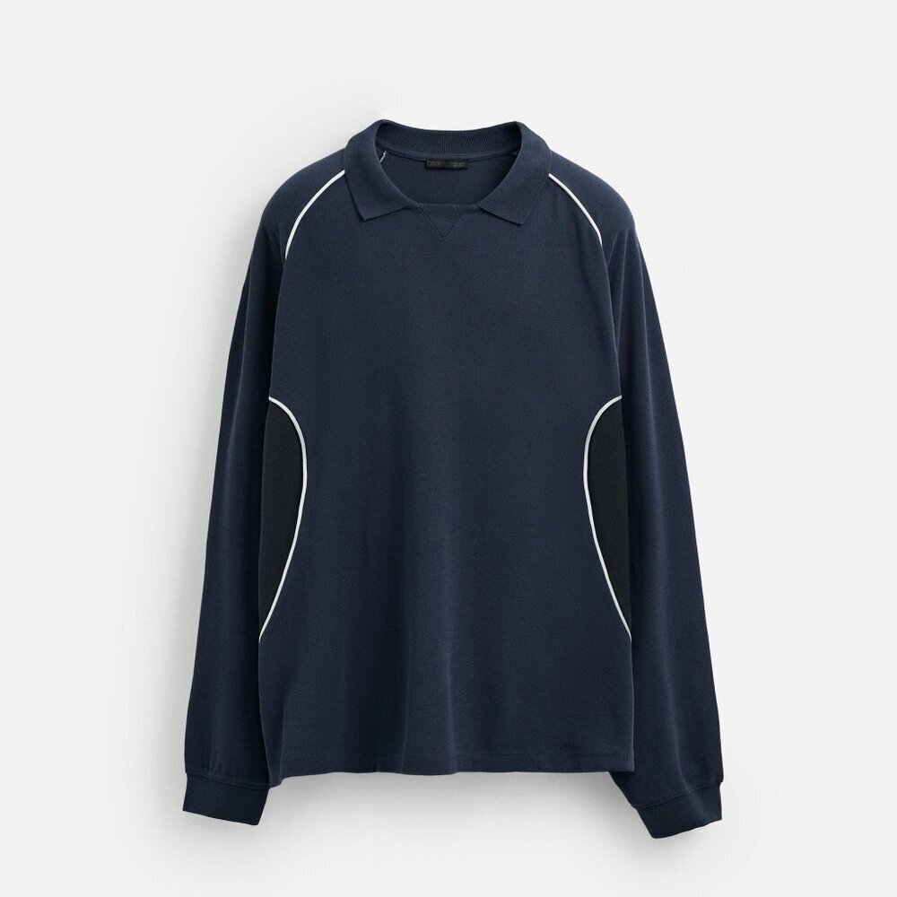 Zara Men's Relaxed Fit Polo Rugby Long Sleeve Collared Shirt Size Medium NWOT